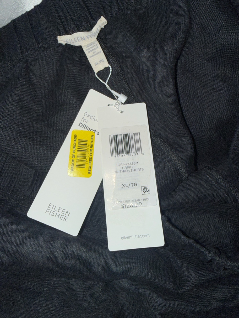 Eileen Fisher Shorts Drawstring Elastic Waist Mid Thigh Linen Graphite XL $128 - Picture 3 of 9